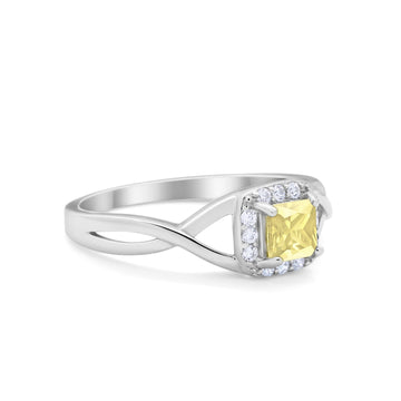Solitaire Infinity Shank Ring Princess Cut Simulated Yellow CZ 925 Sterling Silver